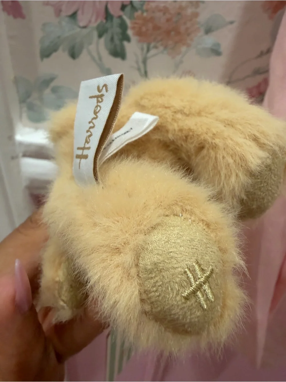 Harrods Cream Bear Keychain with Dark Green Bow